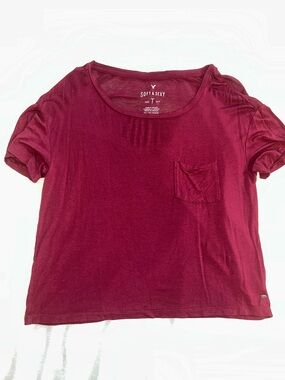 American Eagle Outfitters Short Sleeve Pocket Tee - Wine